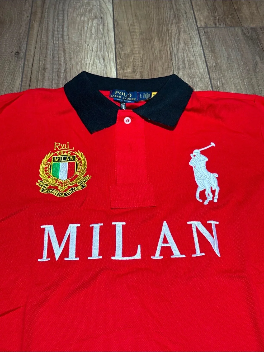 Polo Ralph Lauren Custom Slim Fit Red Milan Italy Polo Shirt Quarter Button Up